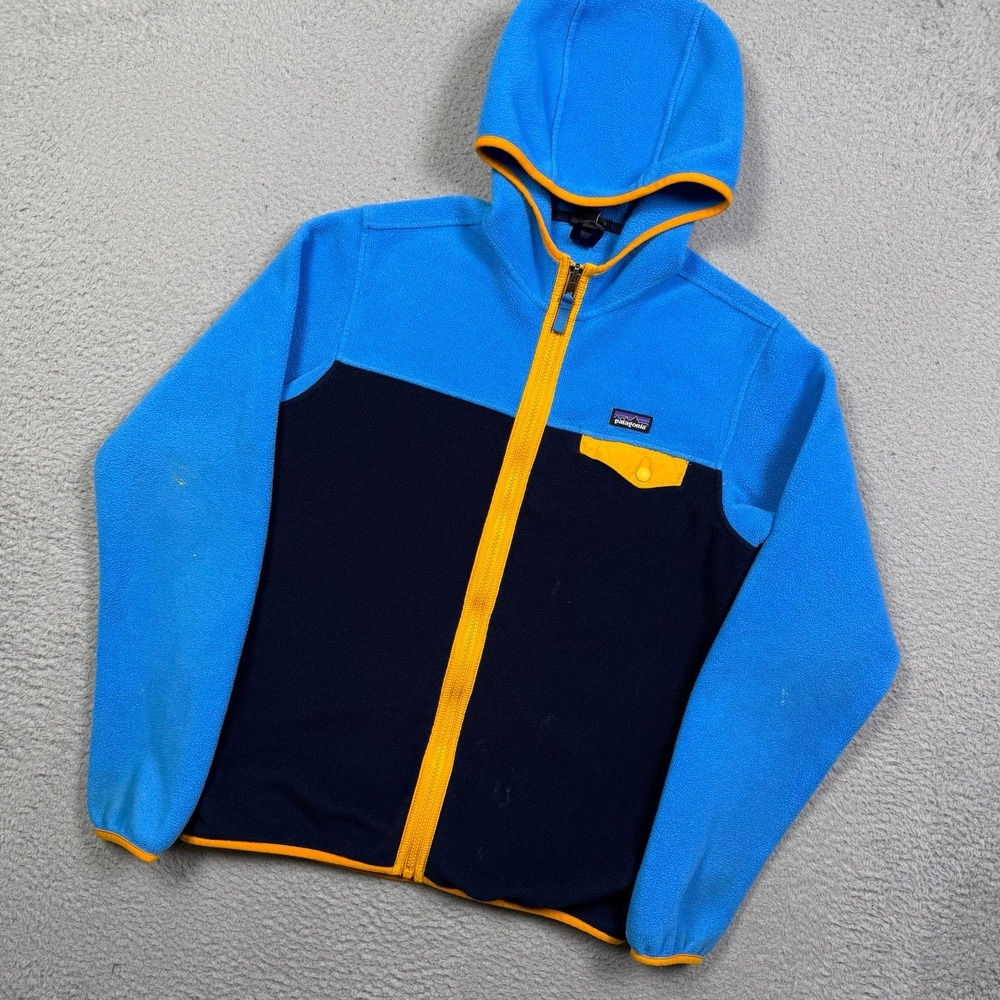 Patagonia Kids Blue & Black Fleece Jacket with Yellow Trim